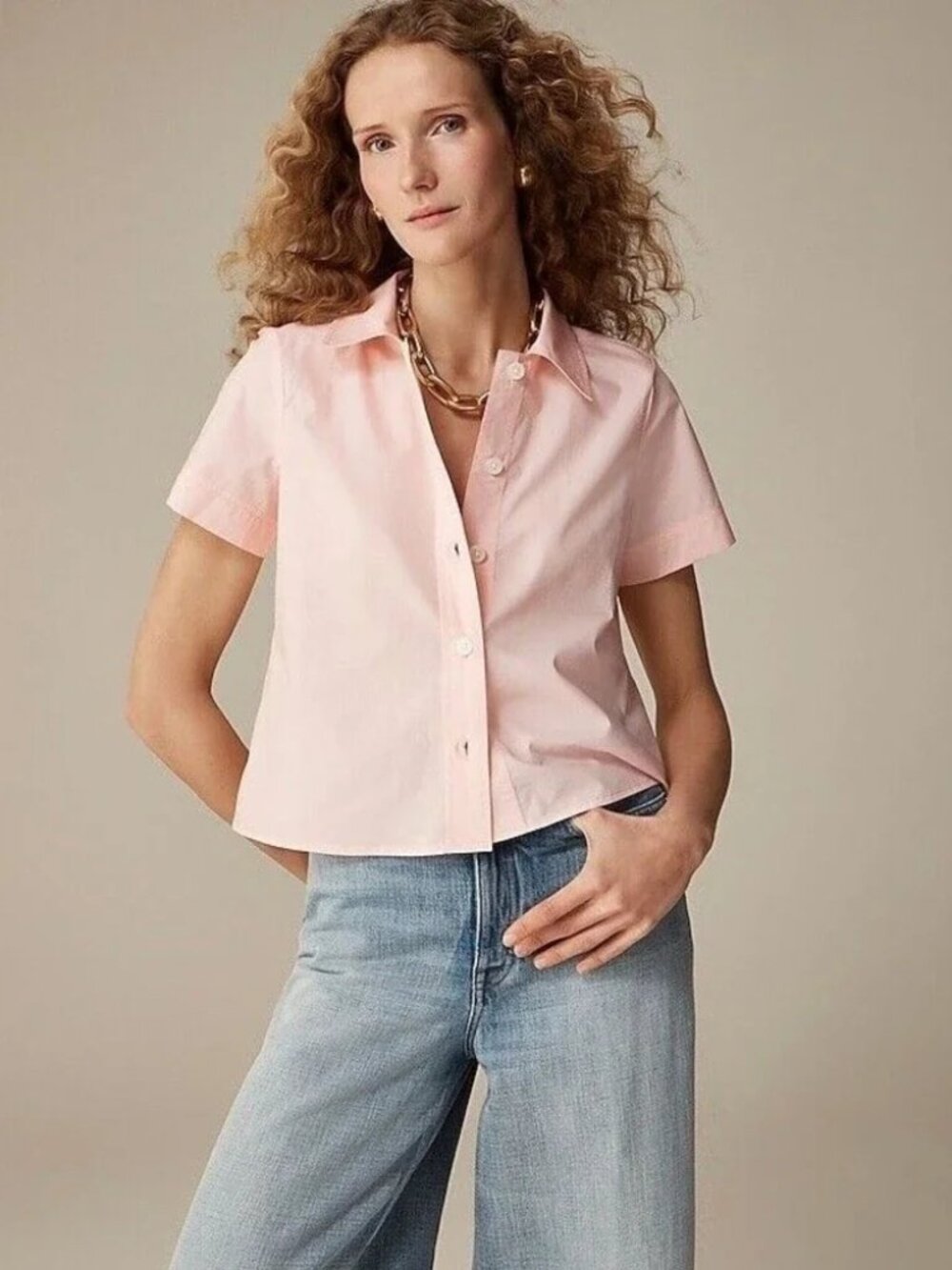 J. Crew Gamine Shirt In Cotton Poplin Pink Size 8 Preppy Academia Minimalist